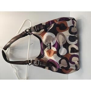 Coach Signature Pattern Shoulder Bag with Leather Straps